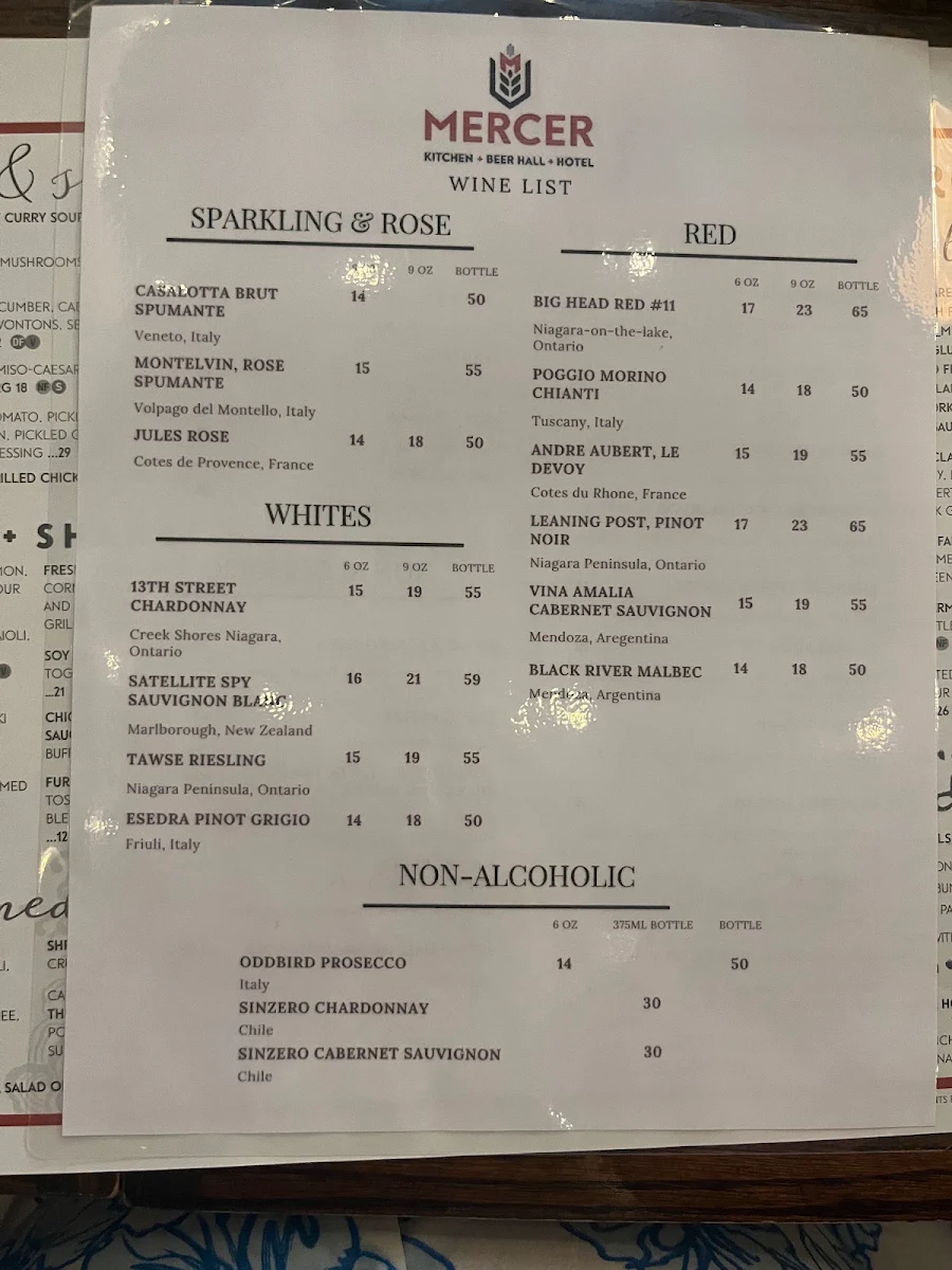 Menu, Mercer Kitchen | Beer Hall