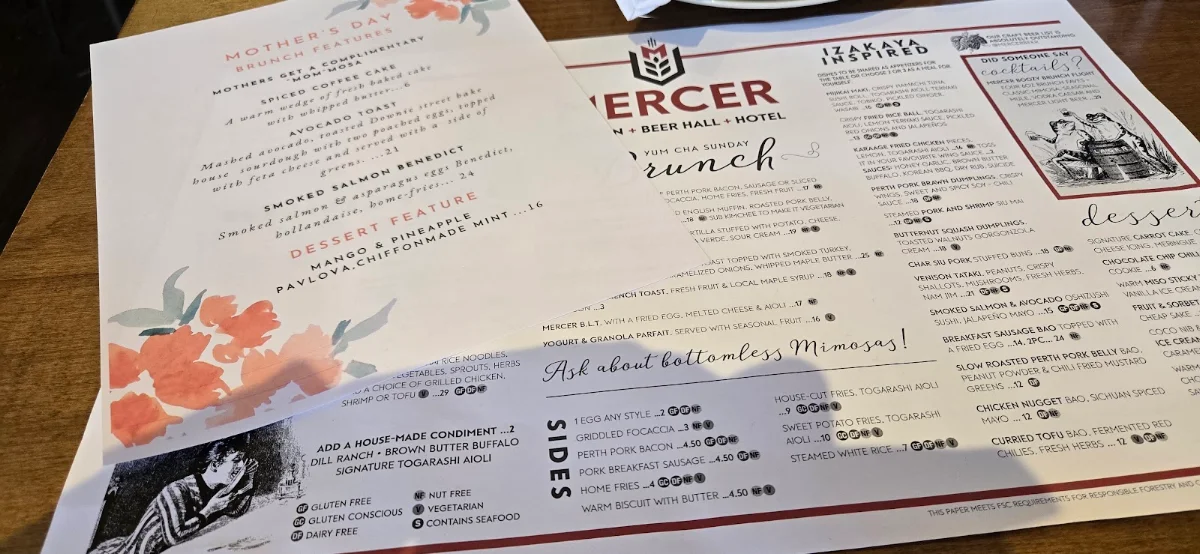 Menu, Mercer Kitchen | Beer Hall