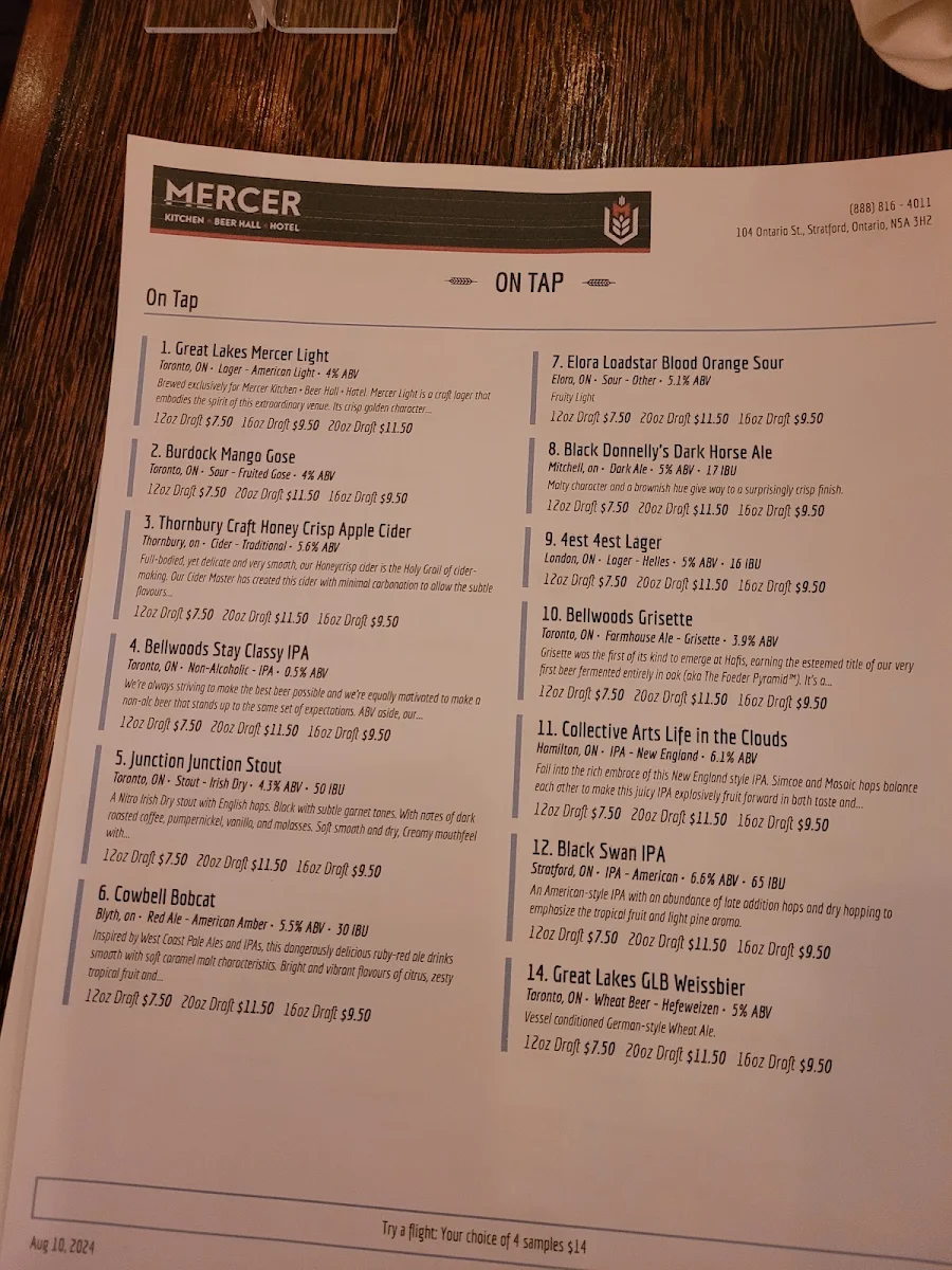 Menu, Mercer Kitchen | Beer Hall