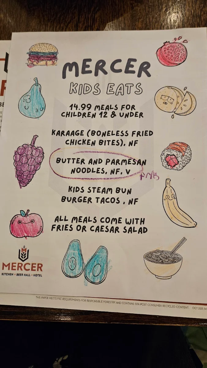 Menu, Mercer Kitchen | Beer Hall