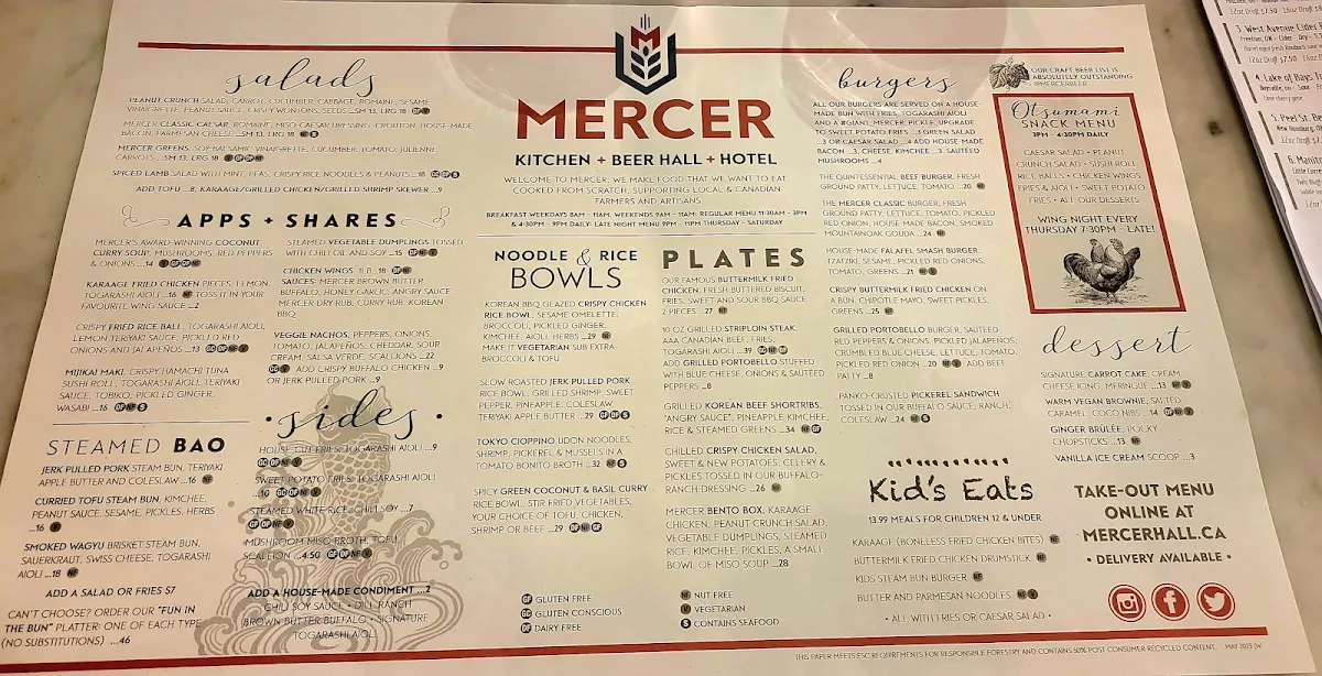 Menu, Mercer Kitchen | Beer Hall