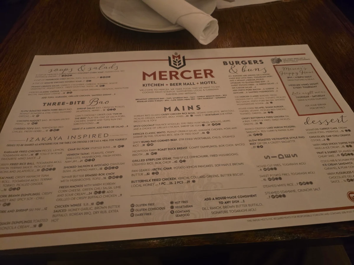 Menu, Mercer Kitchen | Beer Hall