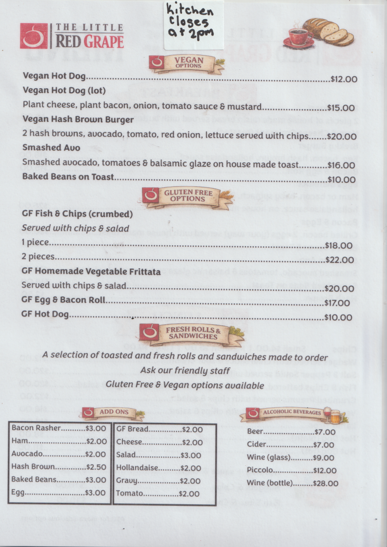 Menu, The Little Red Grape Co.
