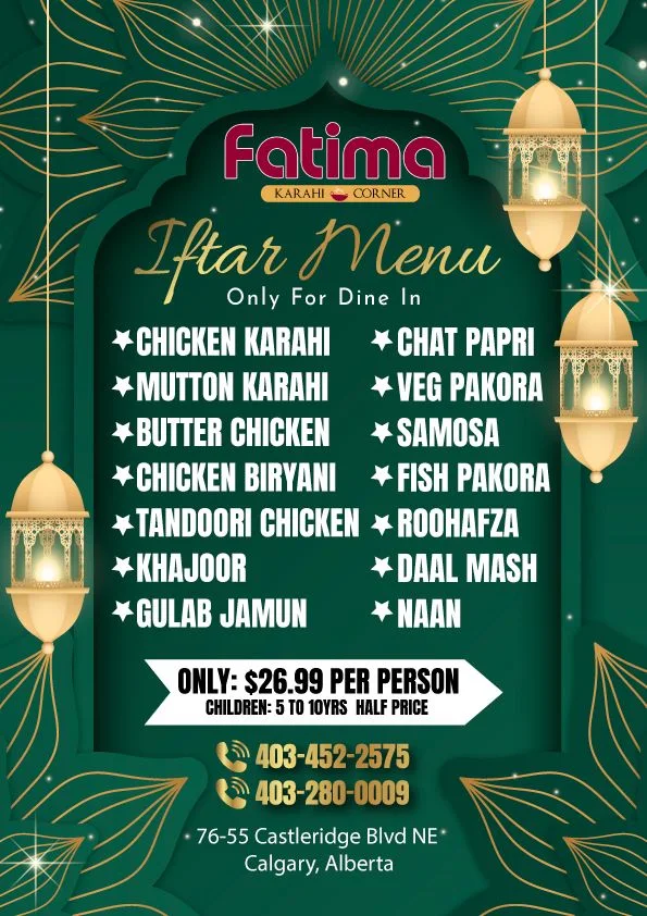 Menu, Fatima Karahi Restaurant & Banquet Hall