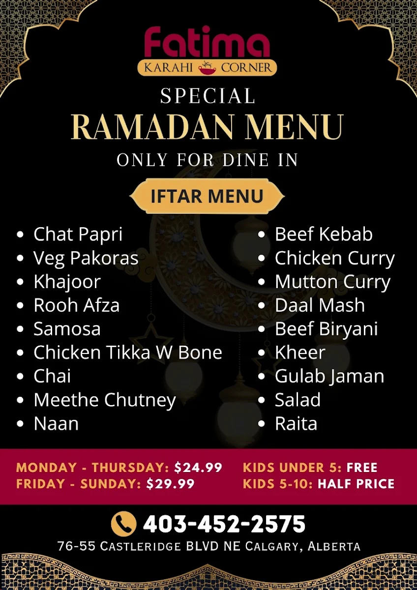 Menu, Fatima Karahi Restaurant & Banquet Hall