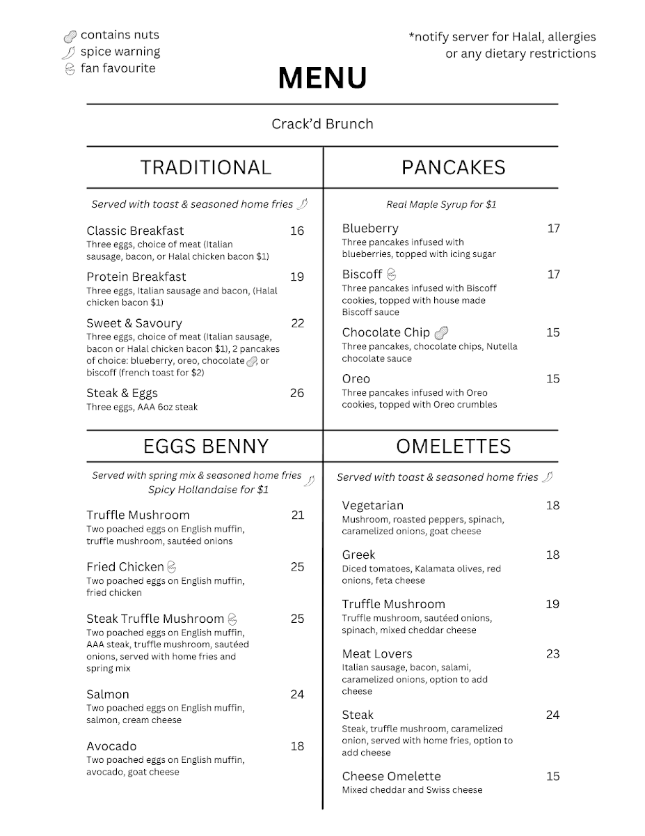 Menu, Crack'd Brunch