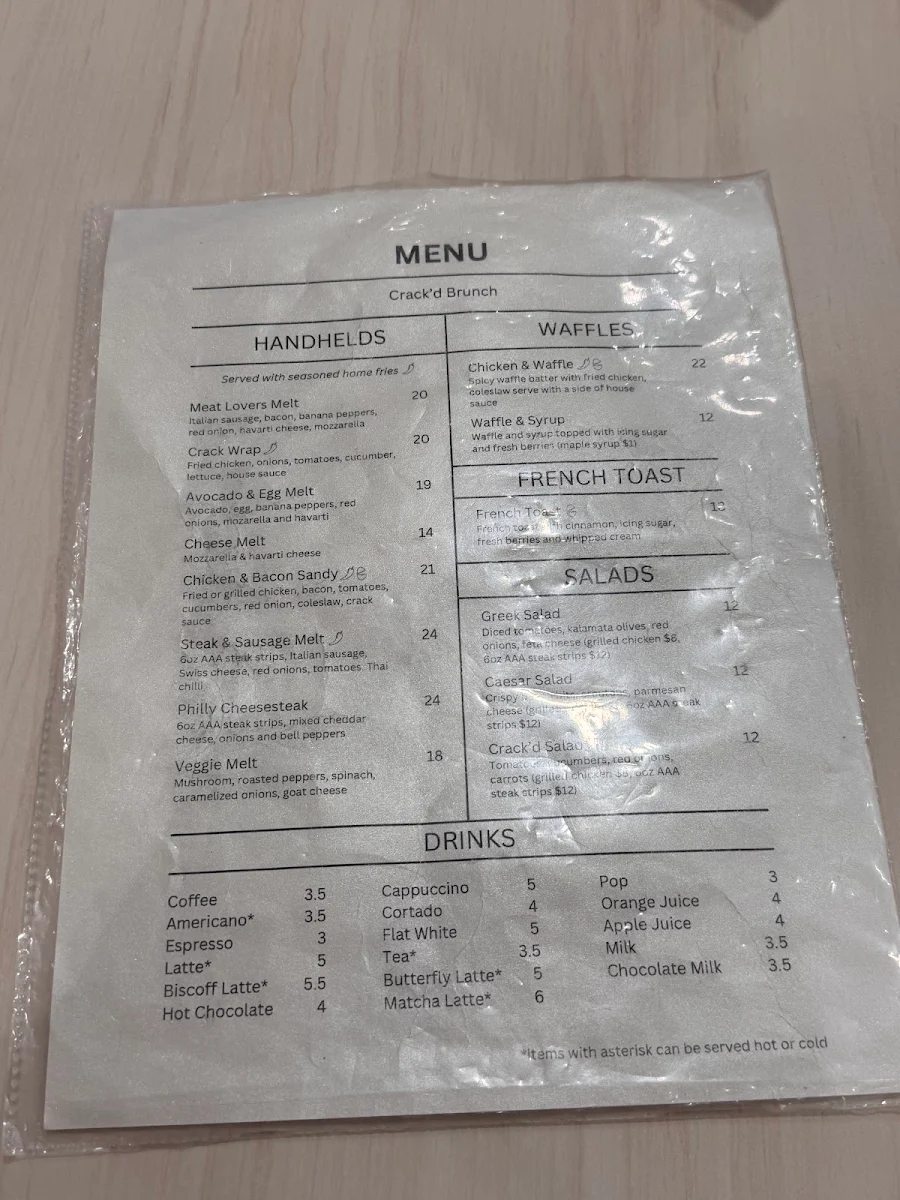 Menu, Crack'd Brunch