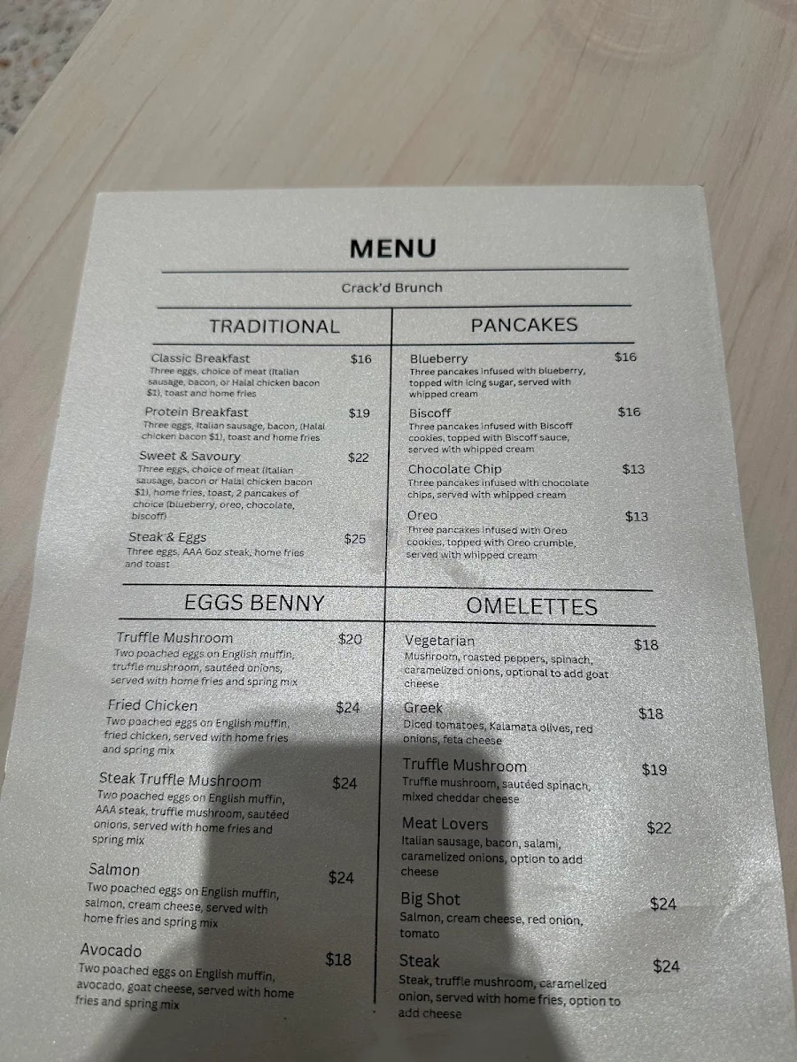 Menu, Crack'd Brunch