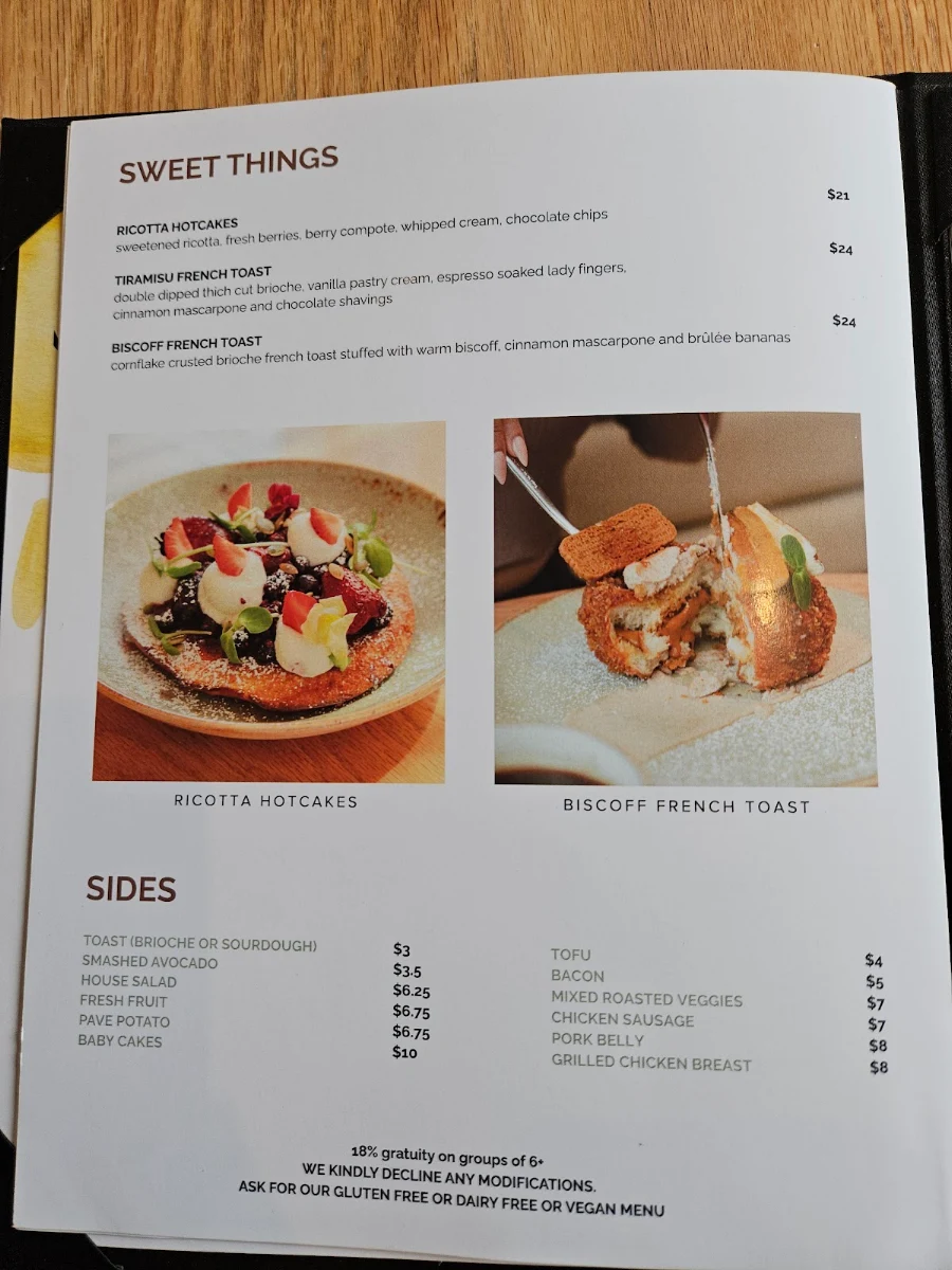 Menu, Ruex Cafe and Bar