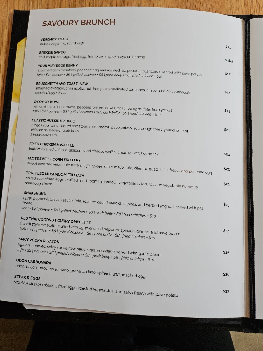 Menu, Ruex Cafe and Bar