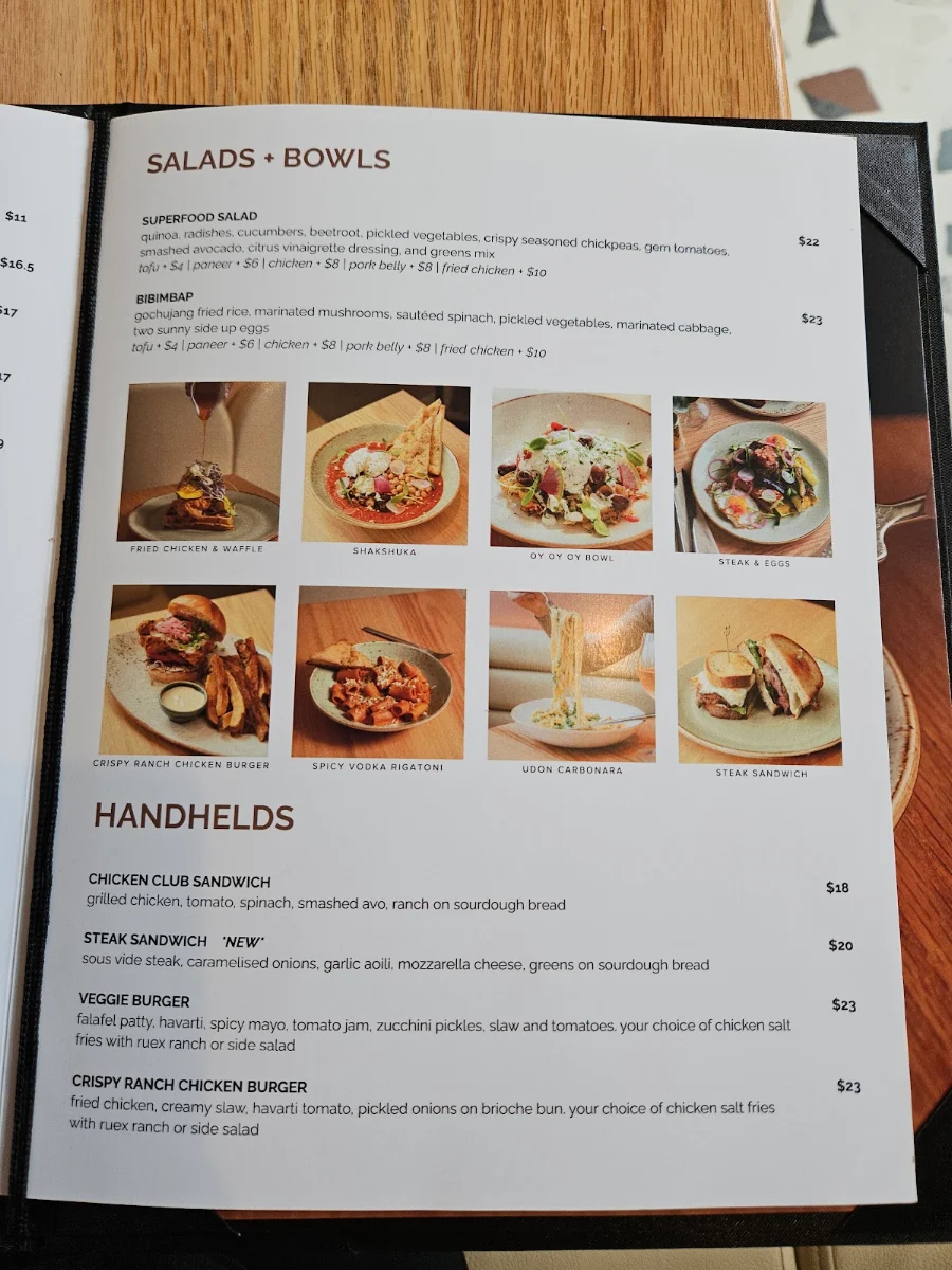 Menu, Ruex Cafe and Bar