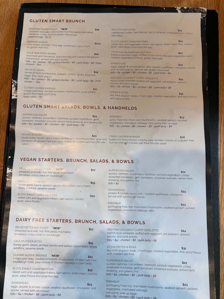 Menu, Ruex Cafe and Bar