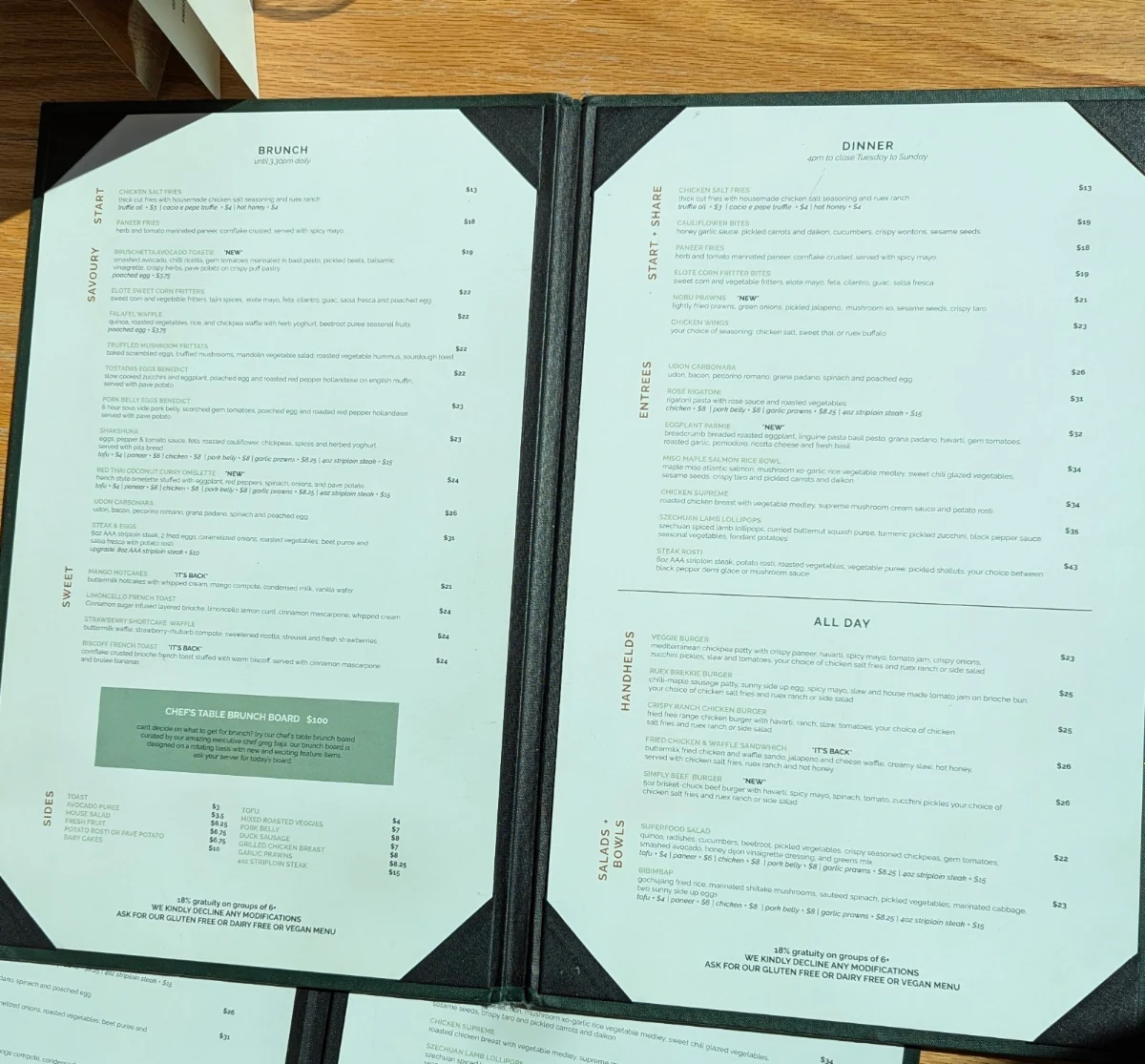 Menu, Ruex Cafe and Bar