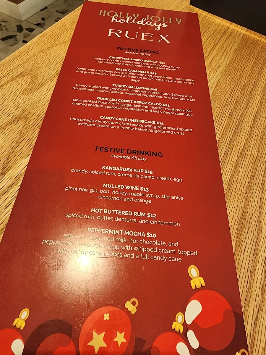 Menu, Ruex Cafe and Bar