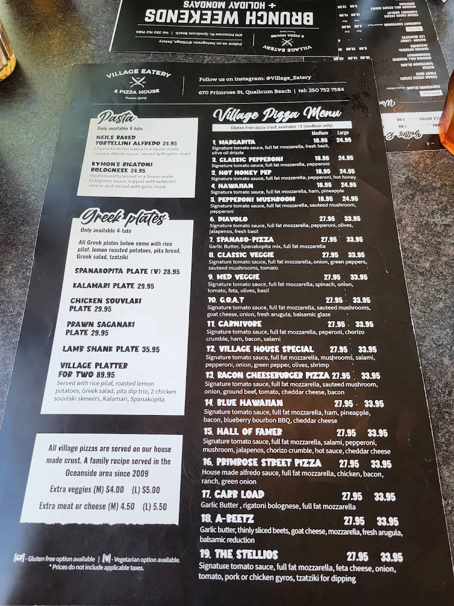 Menu, Village Eatery