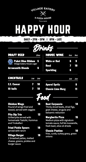 Menu, Village Eatery