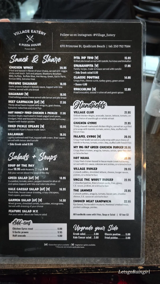 Menu, Village Eatery