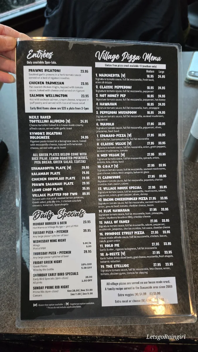 Menu, Village Eatery
