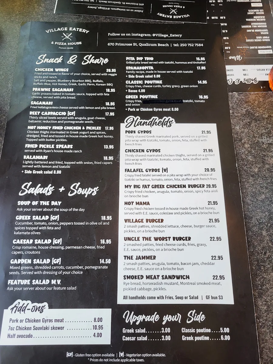 Menu, Village Eatery