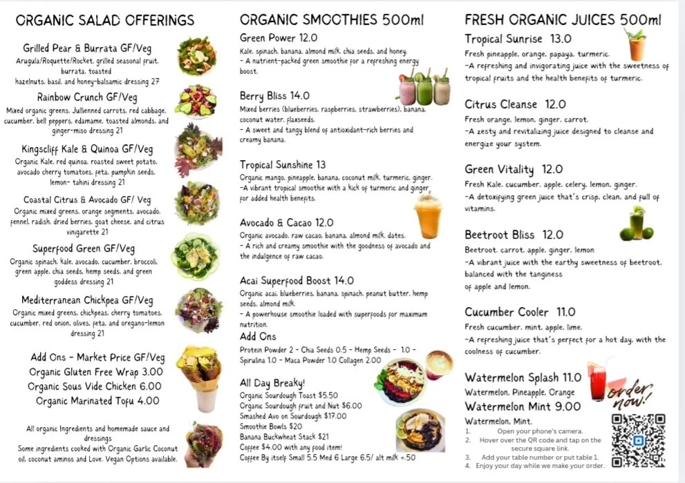 Menu, Colour palette kingscliff