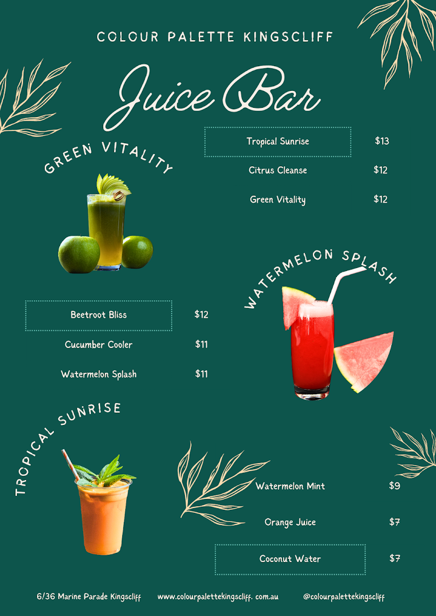 Menu, Colour palette kingscliff