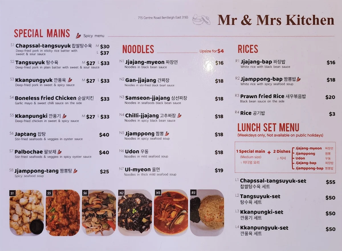 Menu, Mr & Mrs Kitchen Korean Restaurant