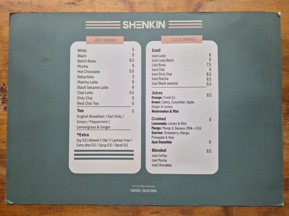 Menu, Shenkin Erskineville