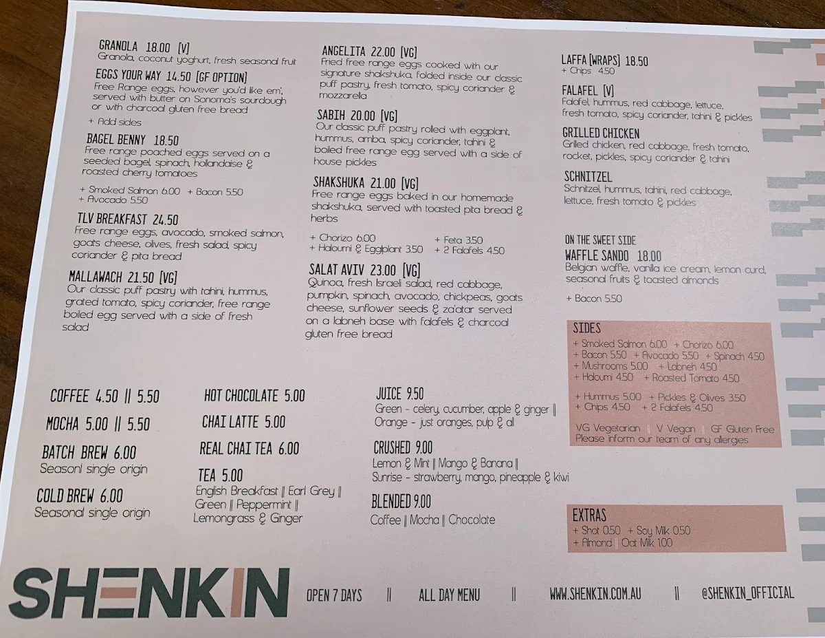 Menu, Shenkin Erskineville