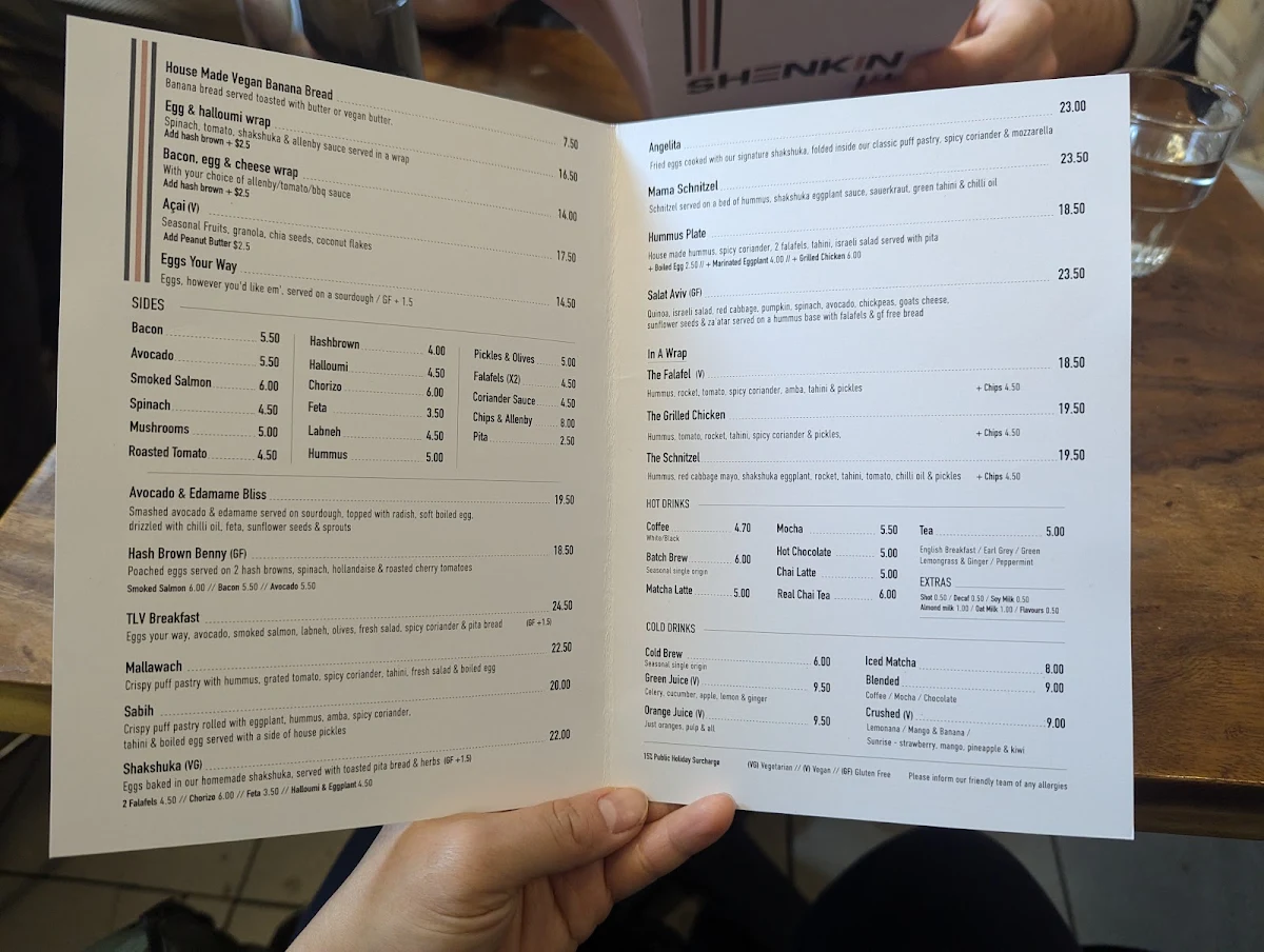 Menu, Shenkin Erskineville
