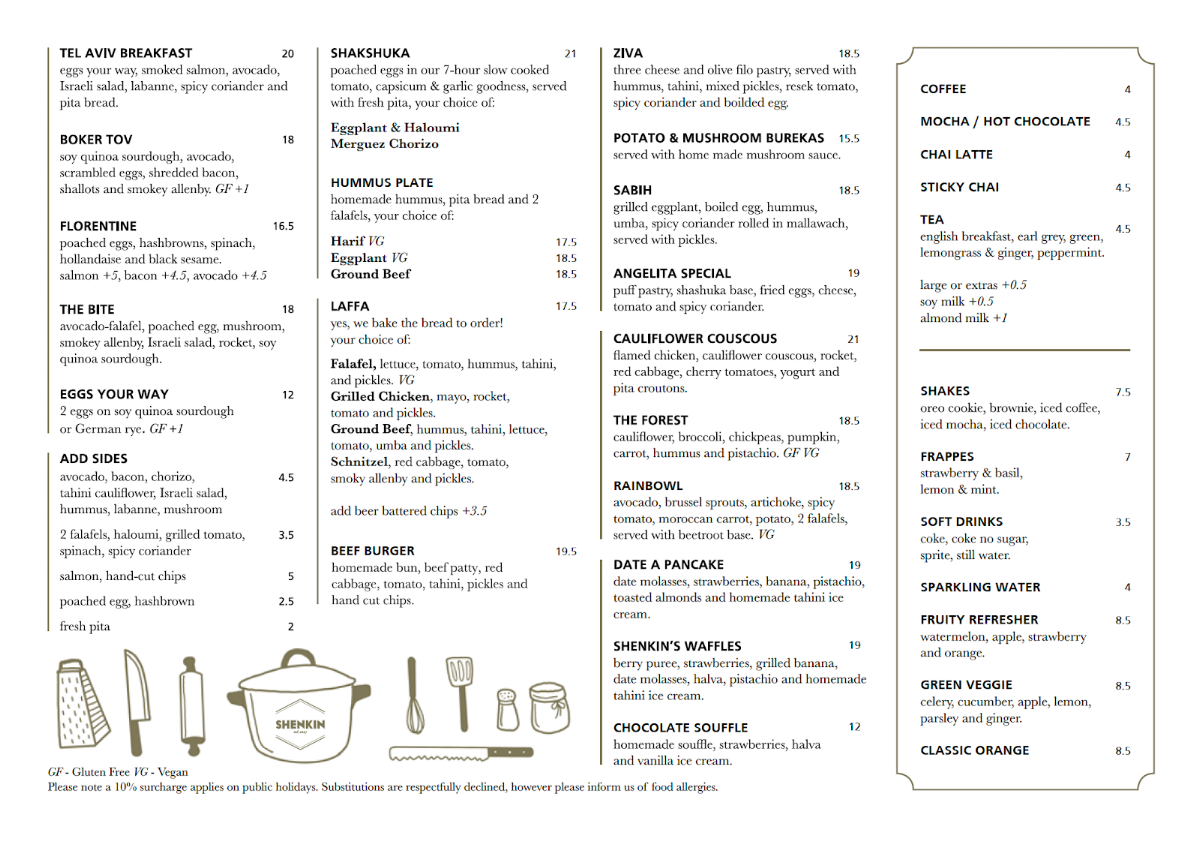 Menu, Shenkin Erskineville