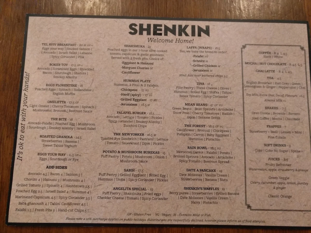 Menu, Shenkin Erskineville