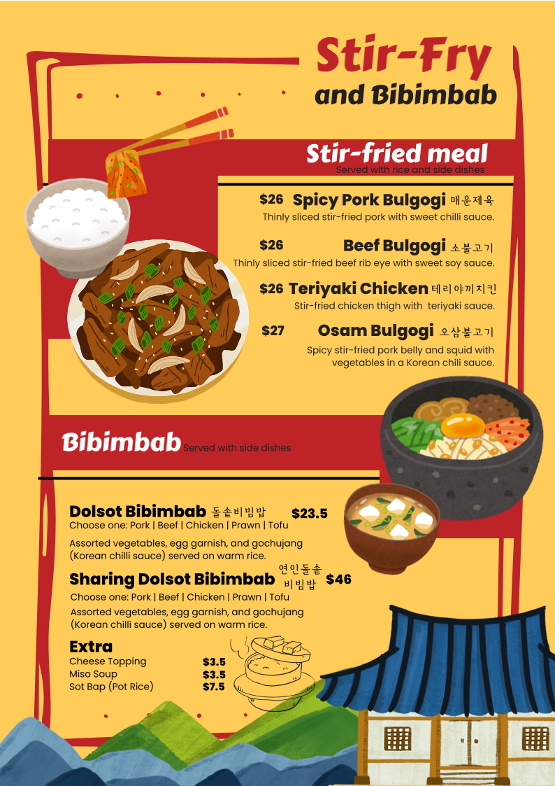 Menu, Don't Tell Mama Shh Korean Restaurant