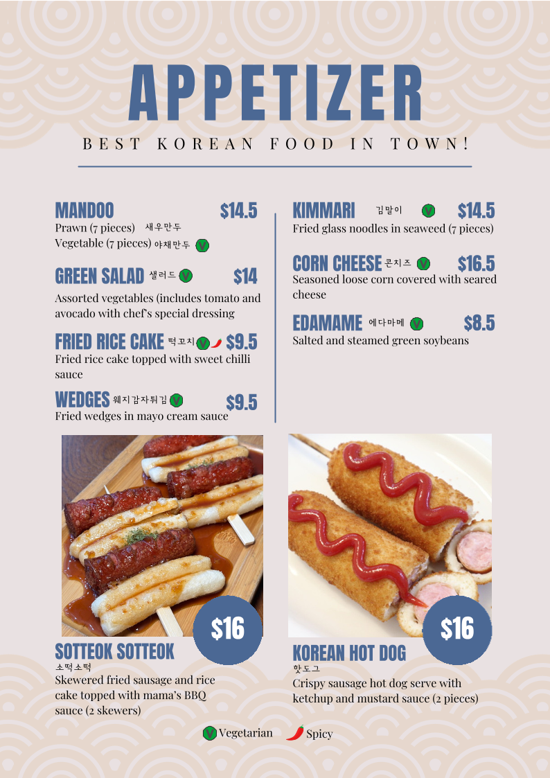 Menu, Don't Tell Mama Shh Korean Restaurant