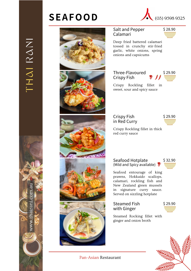 Menu, Thai Rani