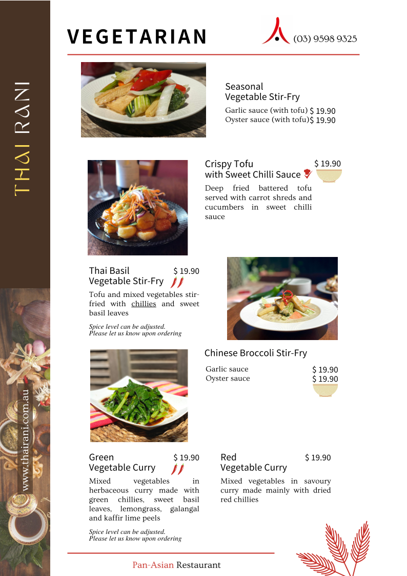 Menu, Thai Rani