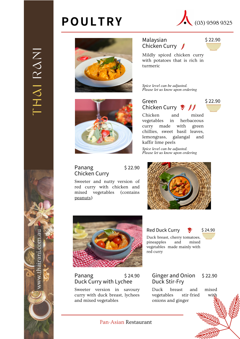 Menu, Thai Rani