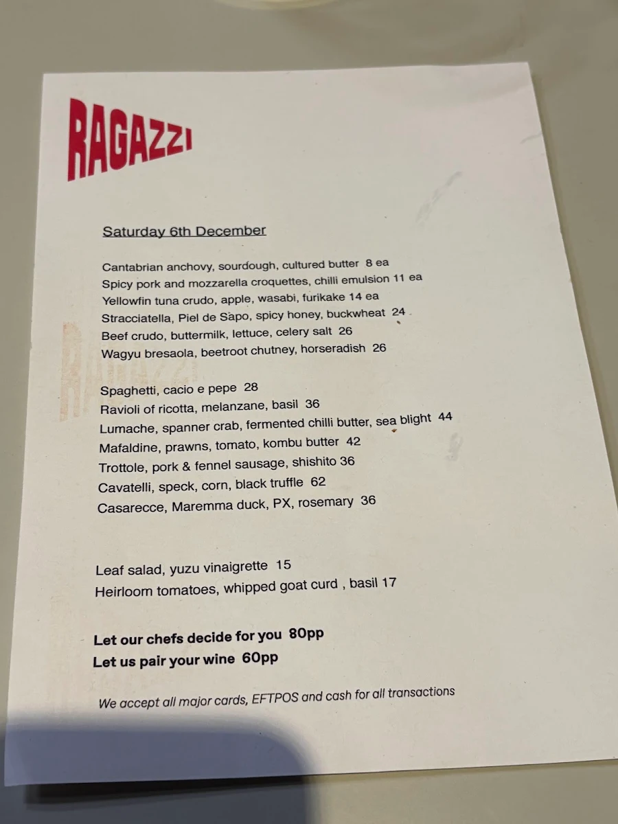 Menu, Ragazzi