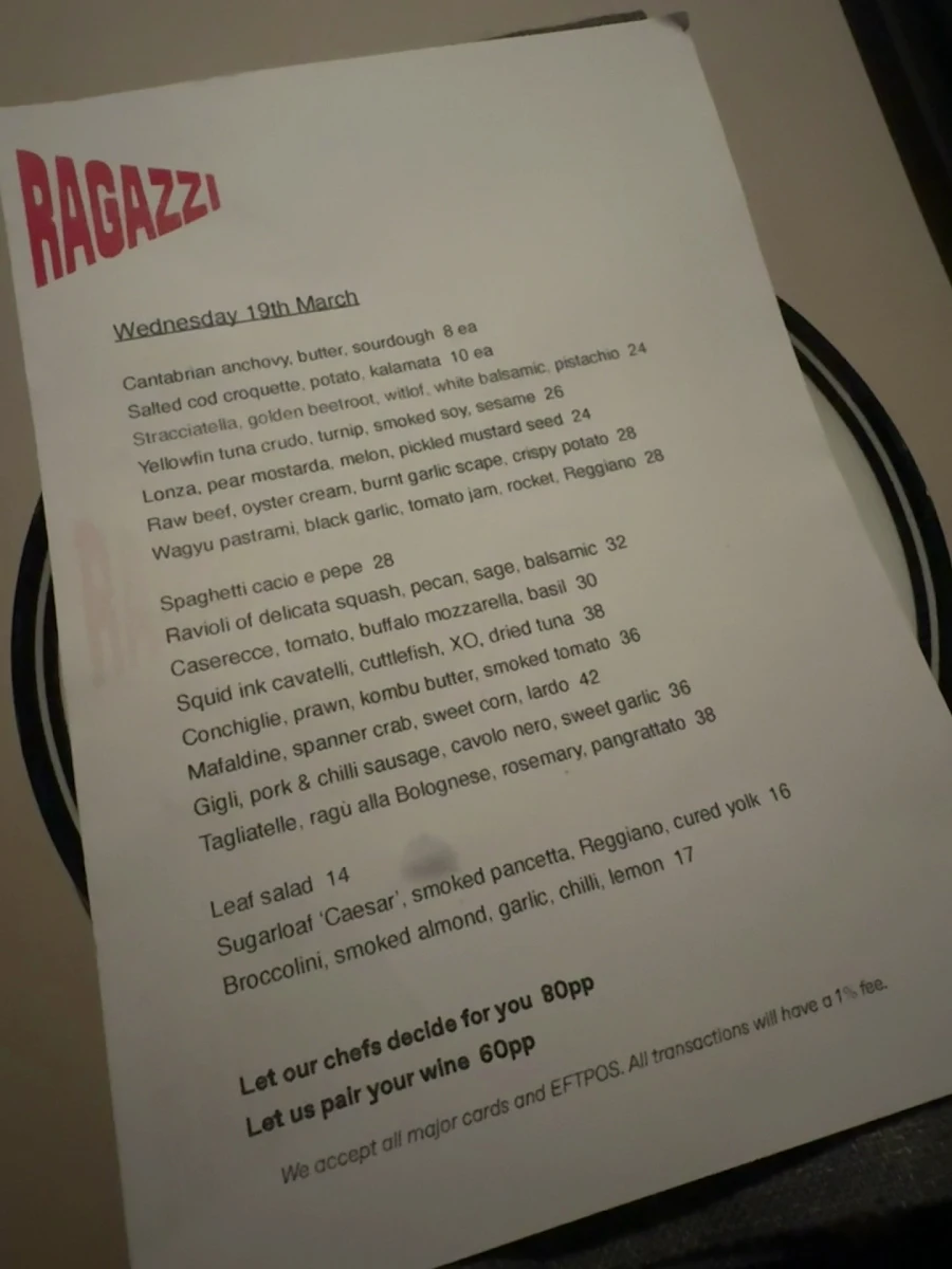 Menu, Ragazzi