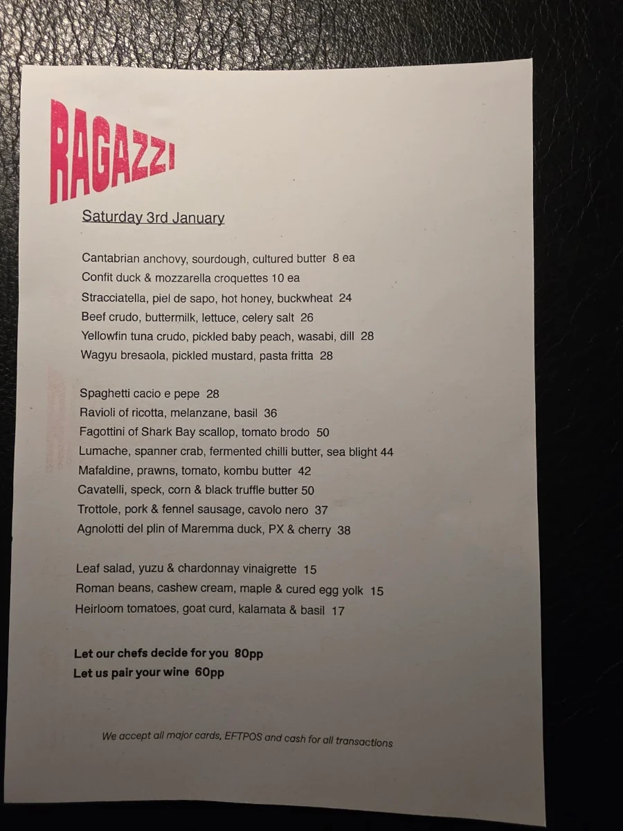 Menu, Ragazzi