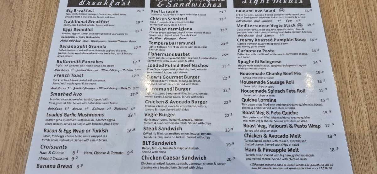 Menu, Flow Cafe