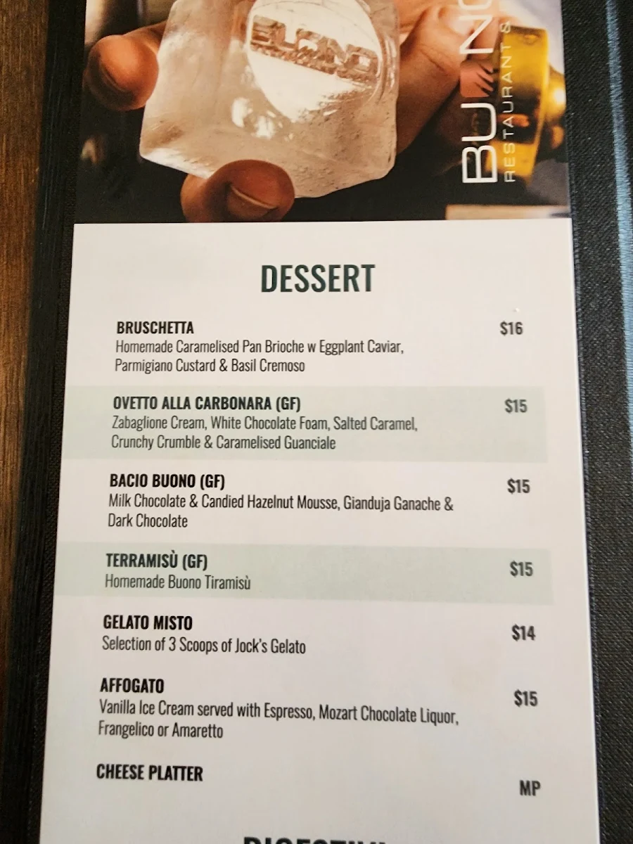 Menu, Buono Restaurant & Bar
