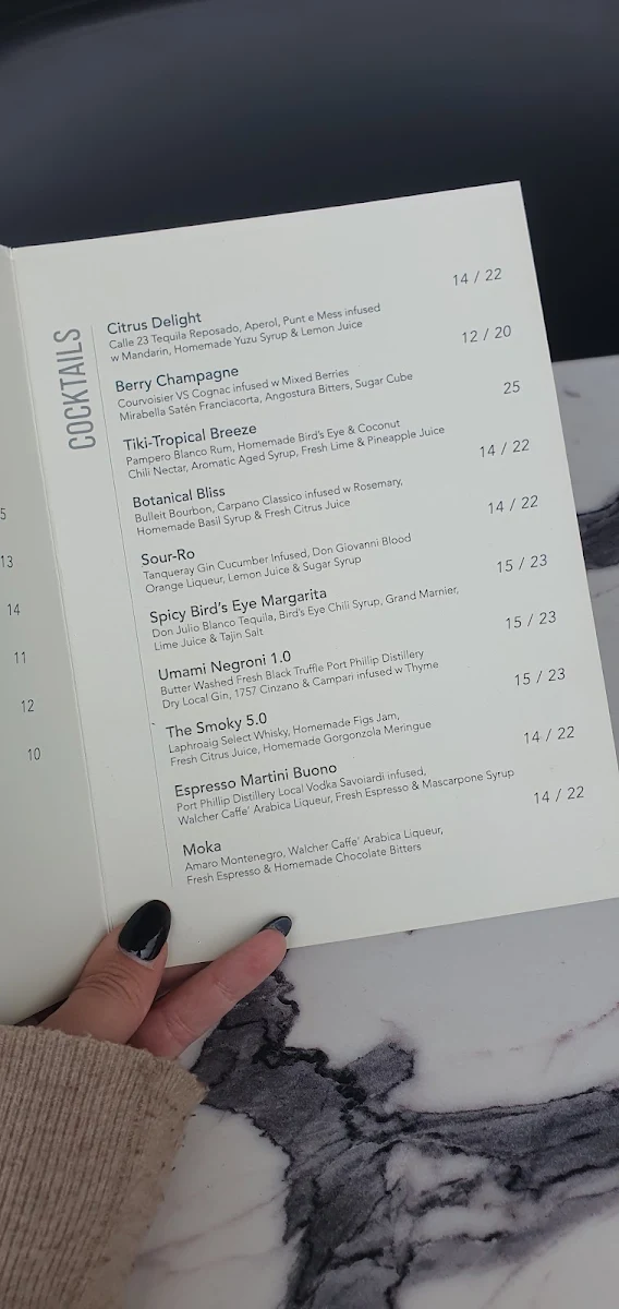 Menu, Buono Restaurant & Bar