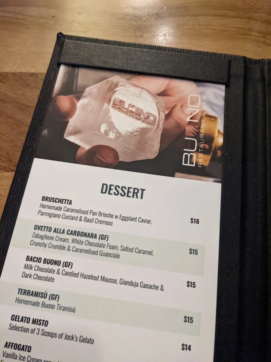Menu, Buono Restaurant & Bar
