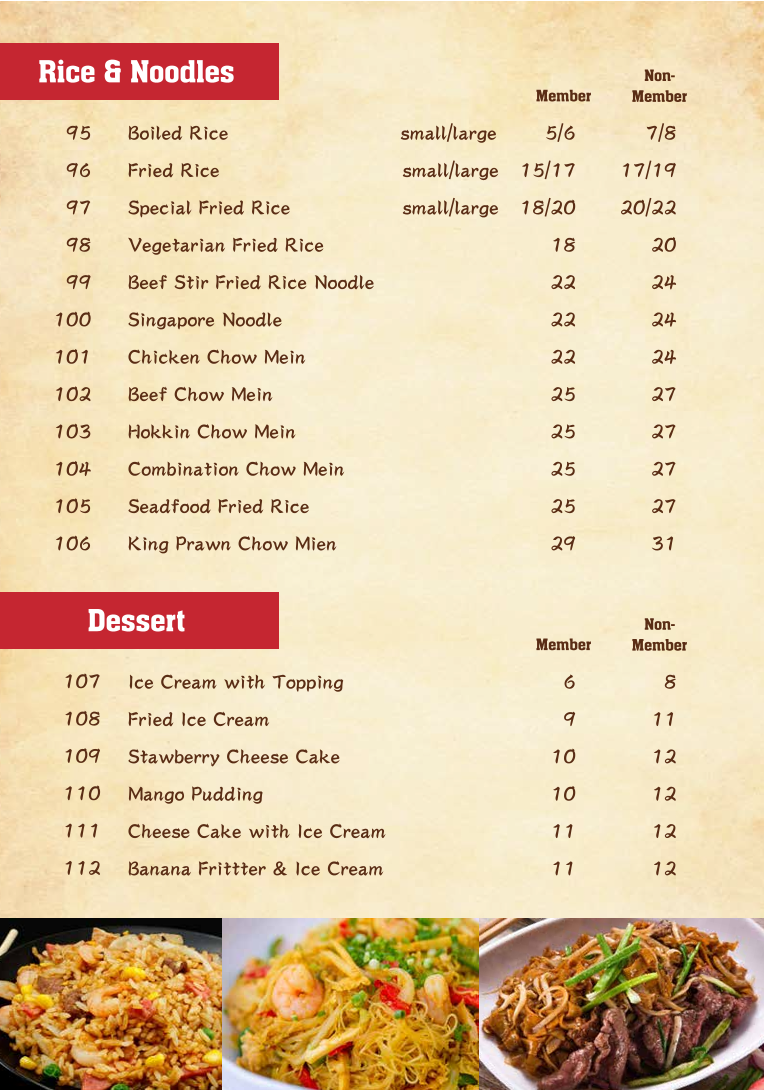 Menu, Mr Su's Kitchen at St Marys Diggers