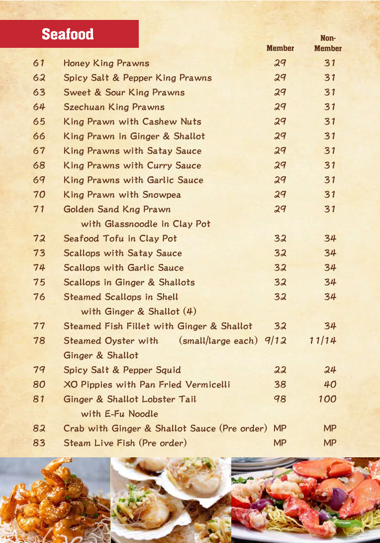 Menu, Mr Su's Kitchen at St Marys Diggers
