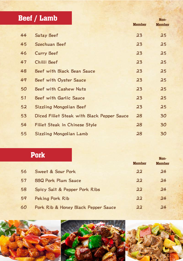 Menu, Mr Su's Kitchen at St Marys Diggers