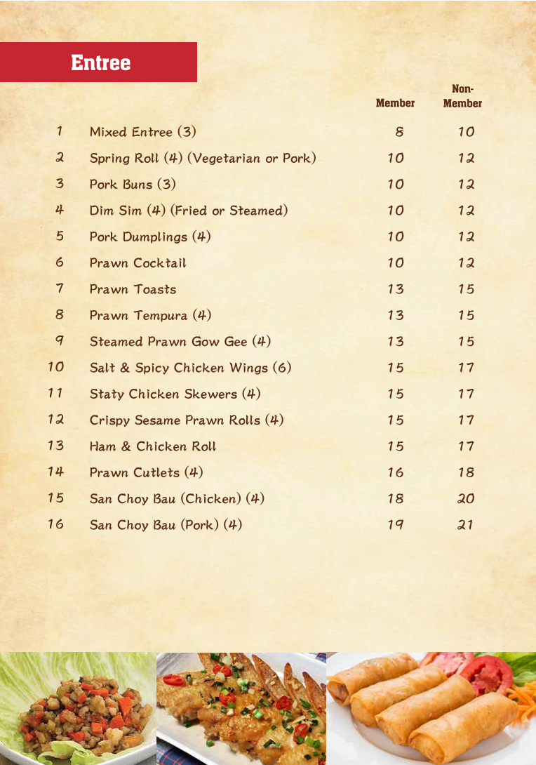 Menu, Mr Su's Kitchen at St Marys Diggers