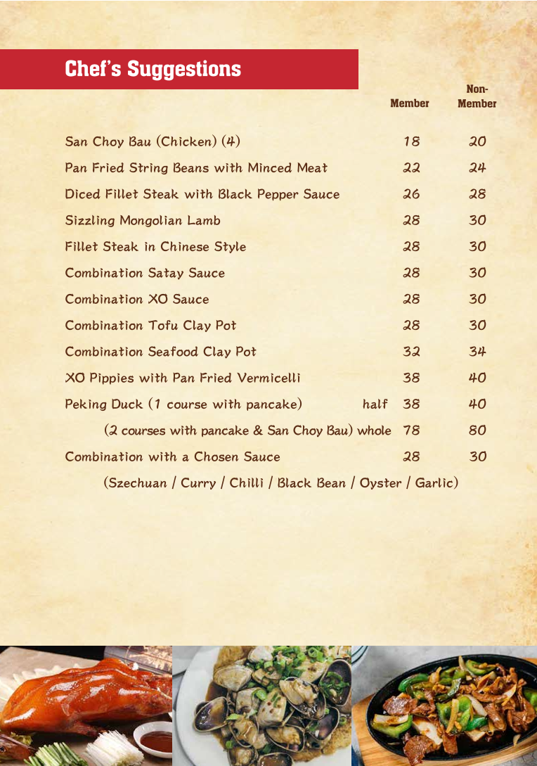 Menu, Mr Su's Kitchen at St Marys Diggers