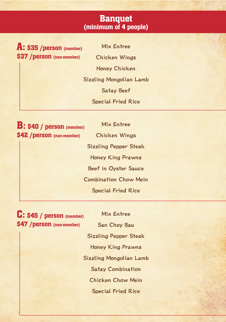 Menu, Mr Su's Kitchen at St Marys Diggers
