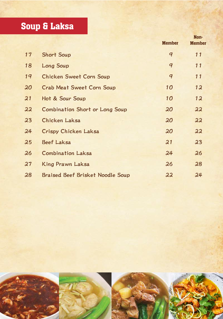 Menu, Mr Su's Kitchen at St Marys Diggers